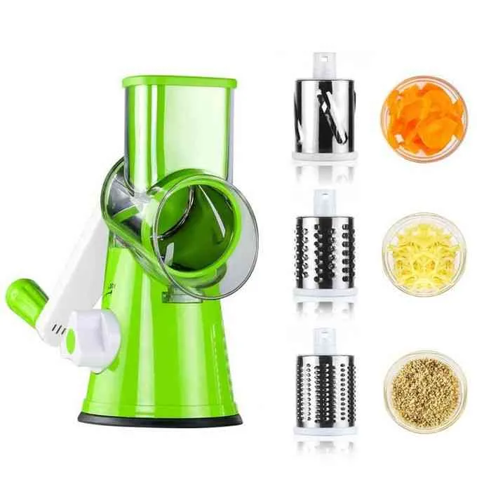 3-in-1 Drum Grater & Peeler – Manual Vegetable Slicer, Grater & Peeler